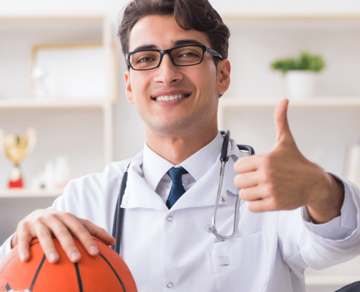 young male physician specializes in treating athletes and sports injuries