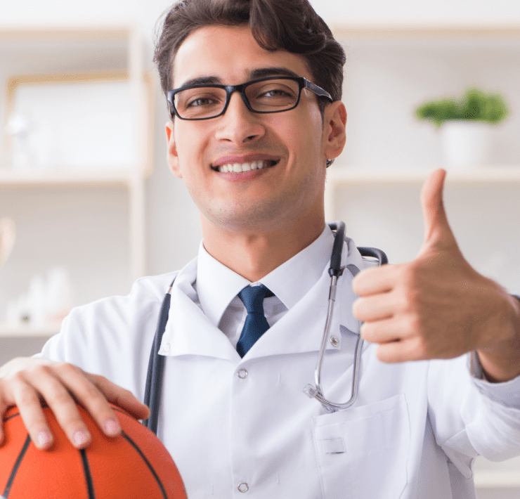young male physician specializes in treating athletes and sports injuries