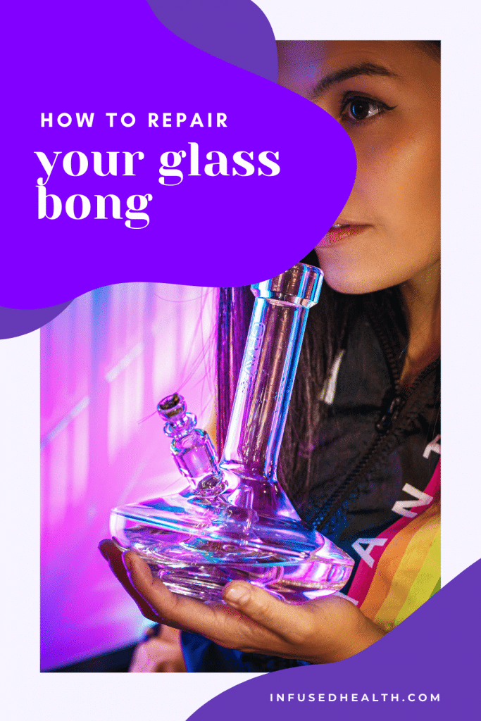 woman holding favorite glass bong water pipe