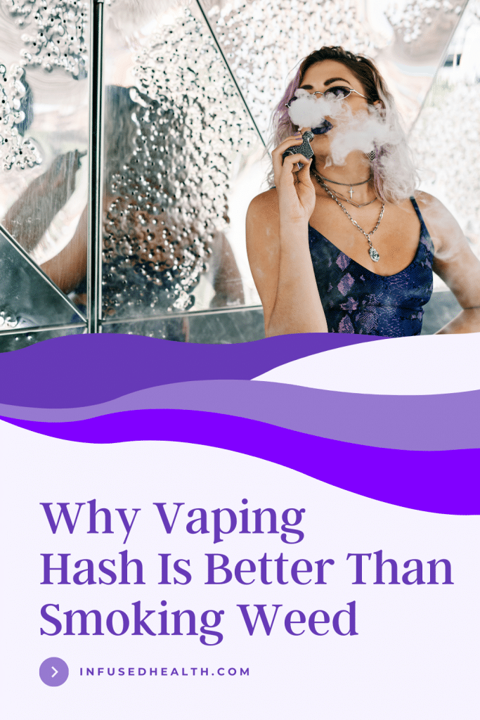 young woman vaping marijuana hash next to mirror wall